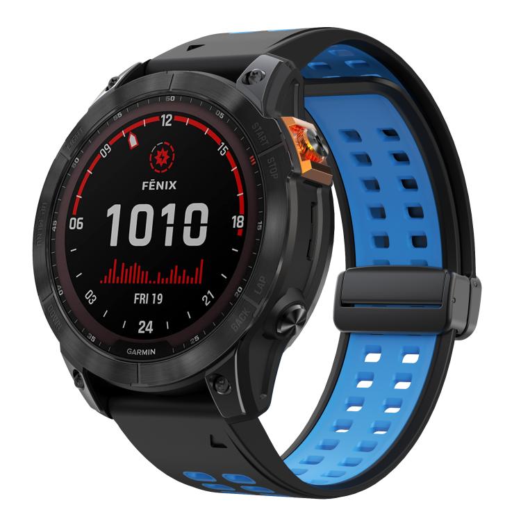 For Garmin QuickFit 26mm Kalebol Two-color Magnetic Silicone Watch Band(Black Sky Blue) - free shipping - PMc TechLife - Order now!