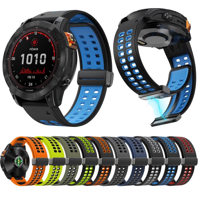 For Garmin QuickFit 26mm Kalebol Two-color Magnetic Silicone Watch Band(Black Green) - free shipping - PMc TechLife - Order now!