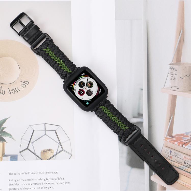 For Apple Watch 46mm / 49mm / 45mm / 44mm Double Leather Buckle Paracord Nylon Watch Band(Green) - Watch Bands by PMc TechLife | Online Shopping South Africa | PMc TechLife | Buy Now Pay Later Mobicred