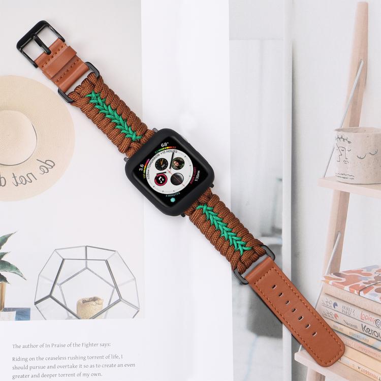 For Apple Watch 42mm / 41mm / 40mm / 38mm Double Leather Buckle Paracord Nylon Watch Band(Brown) - free shipping - PMc TechLife - Order now!