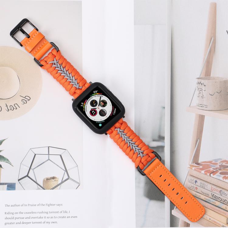 For Apple Watch 42mm / 41mm / 40mm / 38mm Double Leather Buckle Paracord Nylon Watch Band(Orange) - free shipping - PMc TechLife - Order now!