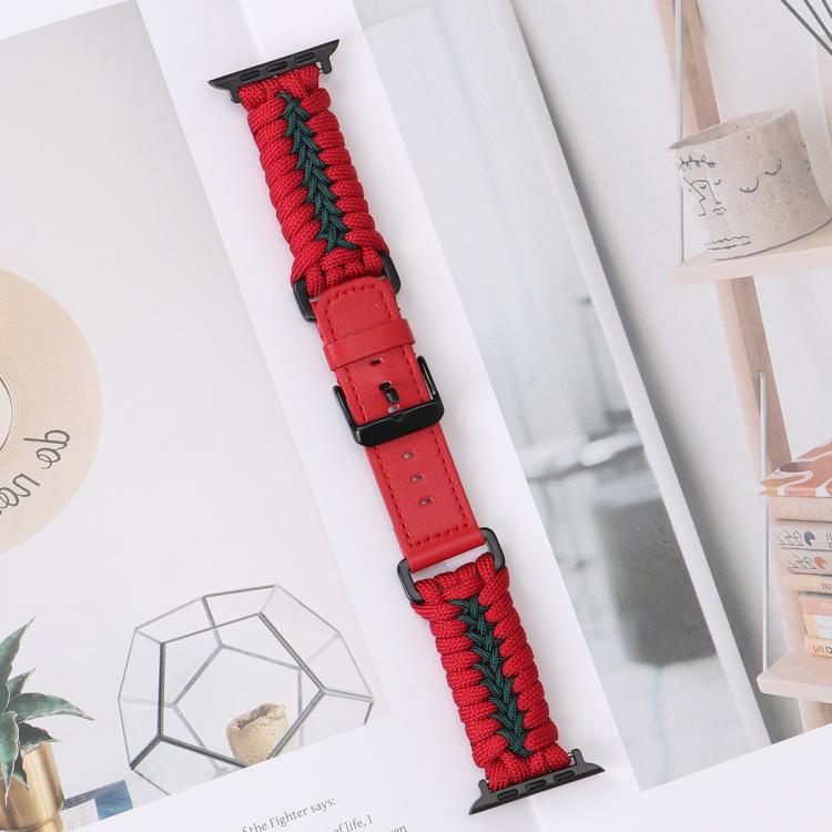 For Apple Watch 42mm / 41mm / 40mm / 38mm Double Leather Buckle Paracord Nylon Watch Band(Red) - free shipping - PMc TechLife - Order now!