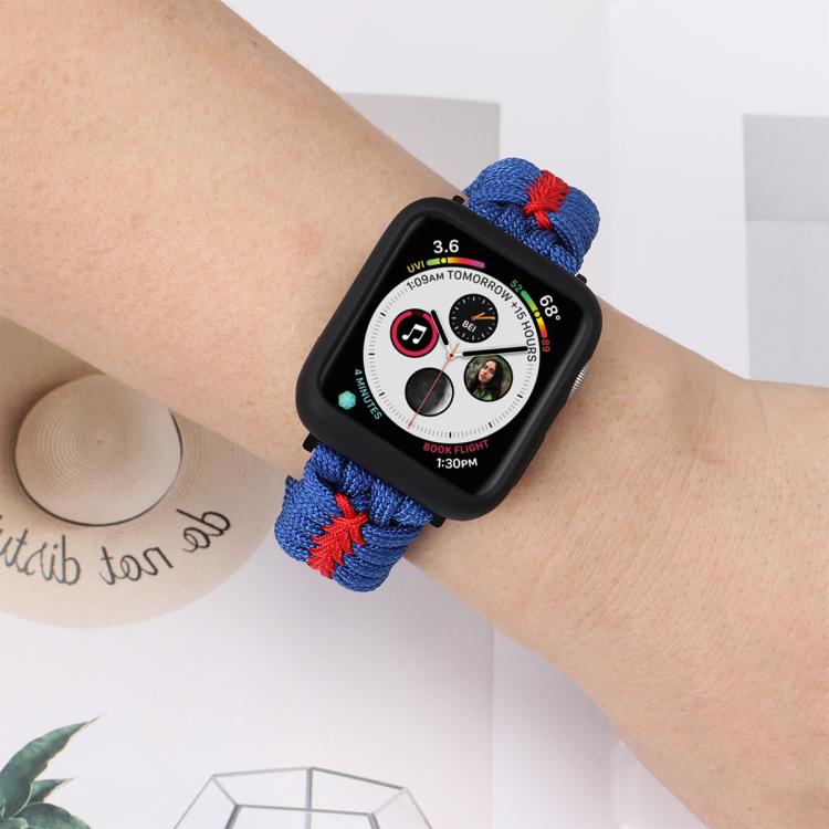 For Apple Watch 46mm / 49mm / 45mm / 44mm Double Leather Buckle Paracord Nylon Watch Band(Green) - Watch Bands by PMc TechLife | Online Shopping South Africa | PMc TechLife | Buy Now Pay Later Mobicred