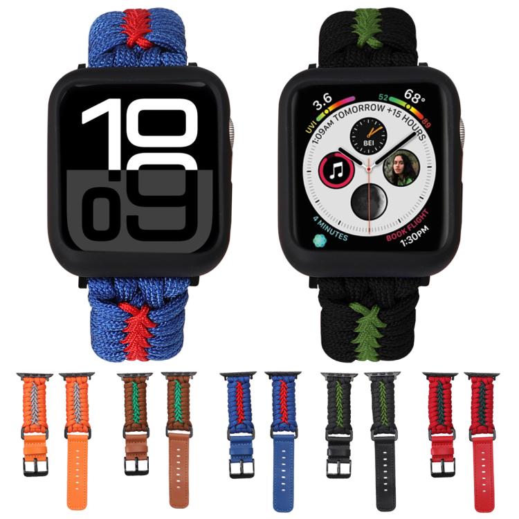For Apple Watch 46mm / 49mm / 45mm / 44mm Double Leather Buckle Paracord Nylon Watch Band(Green) - Watch Bands by PMc TechLife | Online Shopping South Africa | PMc TechLife | Buy Now Pay Later Mobicred