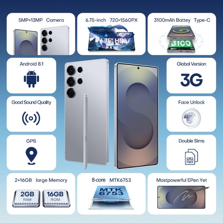 F10 / S25 Ultra, 2GB+16GB, 6.75 inch Android 8.1 MTK6753 Octa Core, Network: 3G, Dual SIM, Plug:US Plug(Titanium Blue) - free shipping - PMc TechLife - Order now!