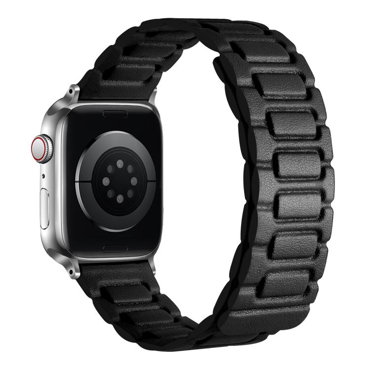 For Apple Watch 46mm / 49mm / 45mm / 44mm I-shaped Three-piece Leather Magnetic Watch Band(Black) - Watch Bands by PMC TechLife | Online Shopping South Africa | PMC TechLife | Buy Now Pay Later Mobicred
