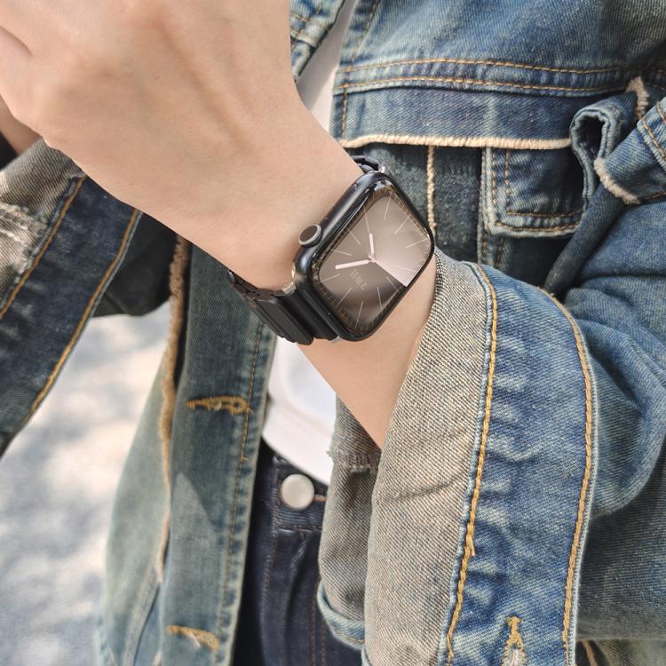 For Apple Watch 46mm / 49mm / 45mm / 44mm I-shaped Three-piece Leather Magnetic Watch Band(Black) - Watch Bands by PMC TechLife | Online Shopping South Africa | PMC TechLife | Buy Now Pay Later Mobicred
