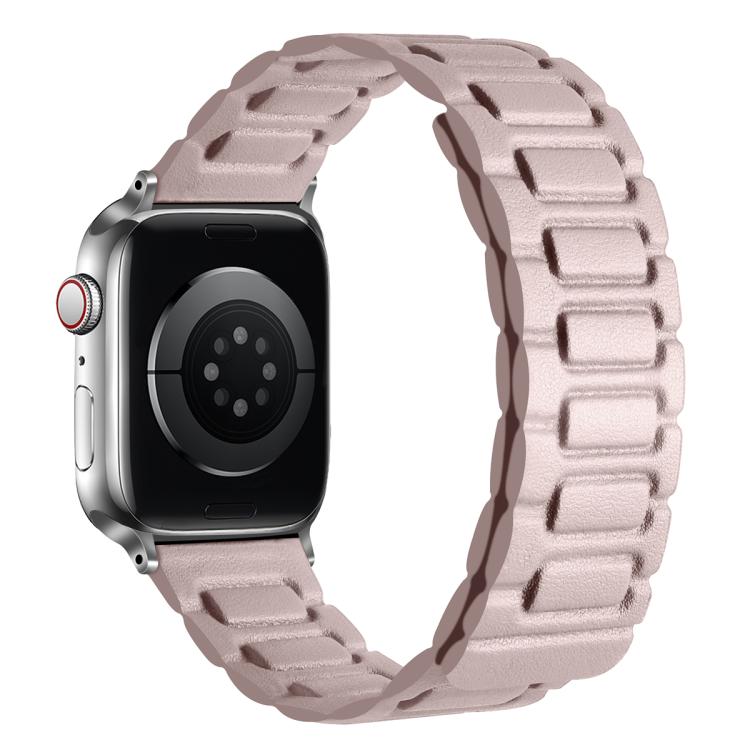 For Apple Watch 46mm / 49mm / 45mm / 44mm I-shaped Three-piece Leather Magnetic Watch Band(Khaki) - Watch Bands by PMC TechLife | Online Shopping South Africa | PMC TechLife | Buy Now Pay Later Mobicred