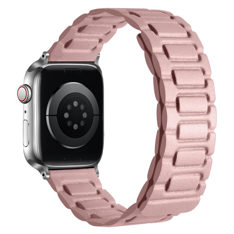 For Apple Watch 42mm / 41mm / 40mm / 38mm I-shaped Three-piece Leather Magnetic Watch Band(Light Pink) - Watch Bands by PMC TechLife | Online Shopping South Africa | PMC TechLife | Buy Now Pay Later Mobicred