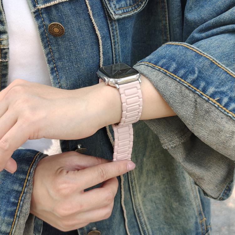 For Apple Watch 42mm / 41mm / 40mm / 38mm I-shaped Three-piece Leather Magnetic Watch Band(Light Pink) - Watch Bands by PMC TechLife | Online Shopping South Africa | PMC TechLife | Buy Now Pay Later Mobicred