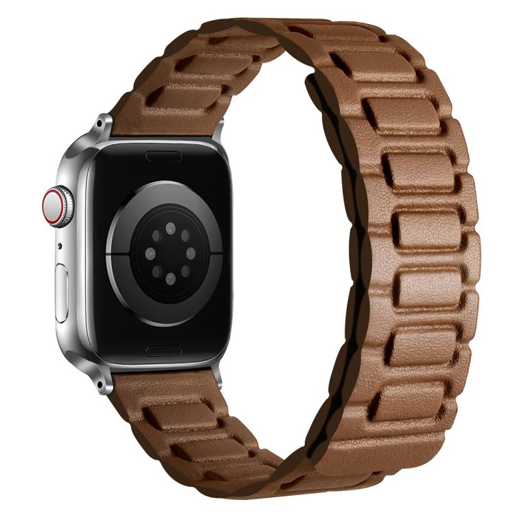 For Apple Watch 42mm / 41mm / 40mm / 38mm I-shaped Three-piece Leather Magnetic Watch Band(Brown) - Watch Bands by PMC TechLife | Online Shopping South Africa | PMC TechLife | Buy Now Pay Later Mobicred