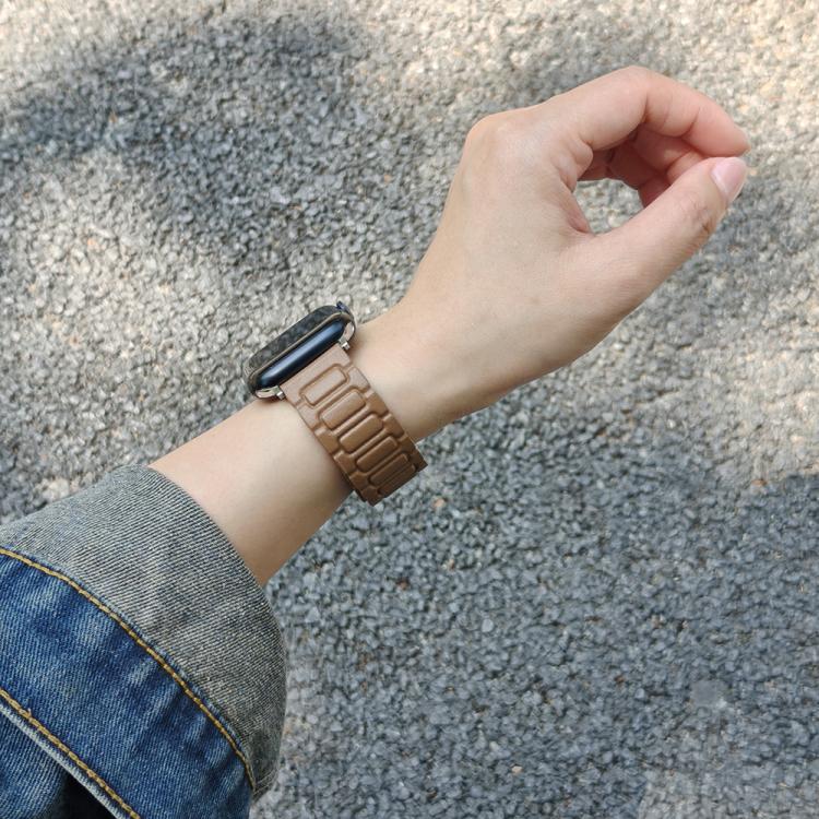 For Apple Watch 42mm / 41mm / 40mm / 38mm I-shaped Three-piece Leather Magnetic Watch Band(Brown) - Watch Bands by PMC TechLife | Online Shopping South Africa | PMC TechLife | Buy Now Pay Later Mobicred