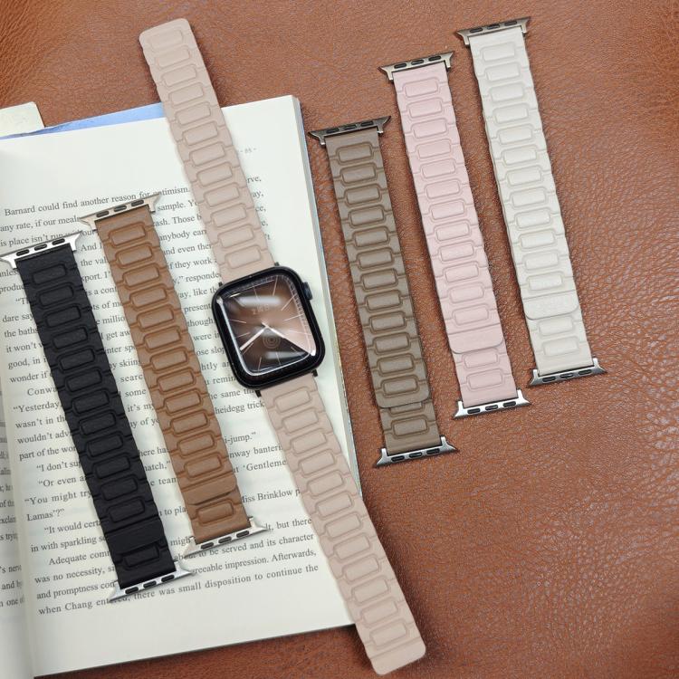 For Apple Watch 42mm / 41mm / 40mm / 38mm I-shaped Three-piece Leather Magnetic Watch Band(Khaki) - Watch Bands by PMC TechLife | Online Shopping South Africa | PMC TechLife | Buy Now Pay Later Mobicred