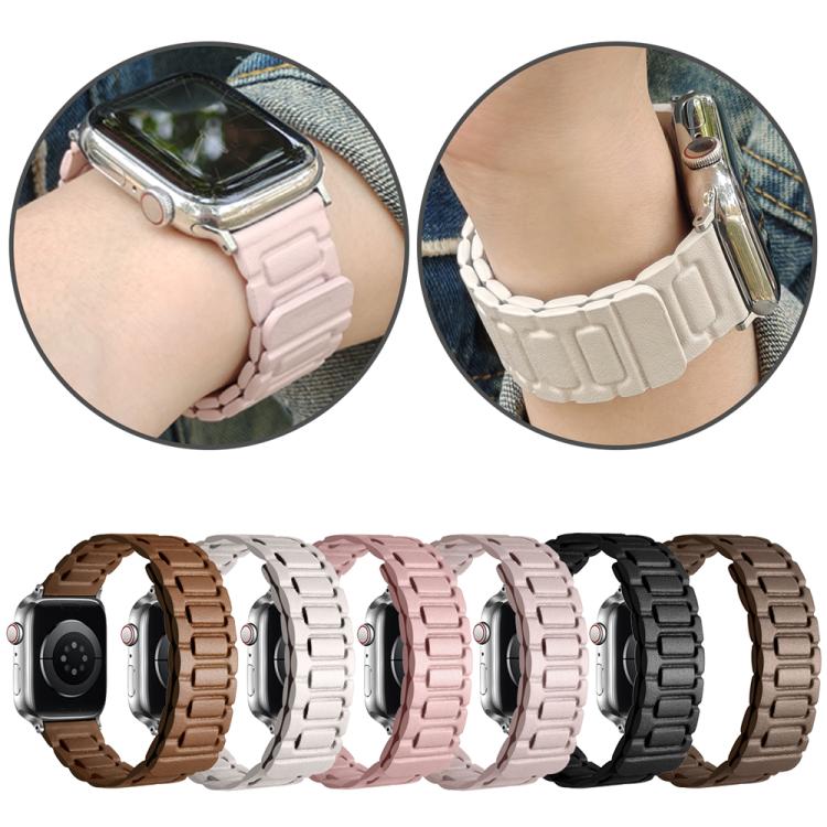 For Apple Watch 42mm / 41mm / 40mm / 38mm I-shaped Three-piece Leather Magnetic Watch Band(Light Pink) - Watch Bands by PMC TechLife | Online Shopping South Africa | PMC TechLife | Buy Now Pay Later Mobicred