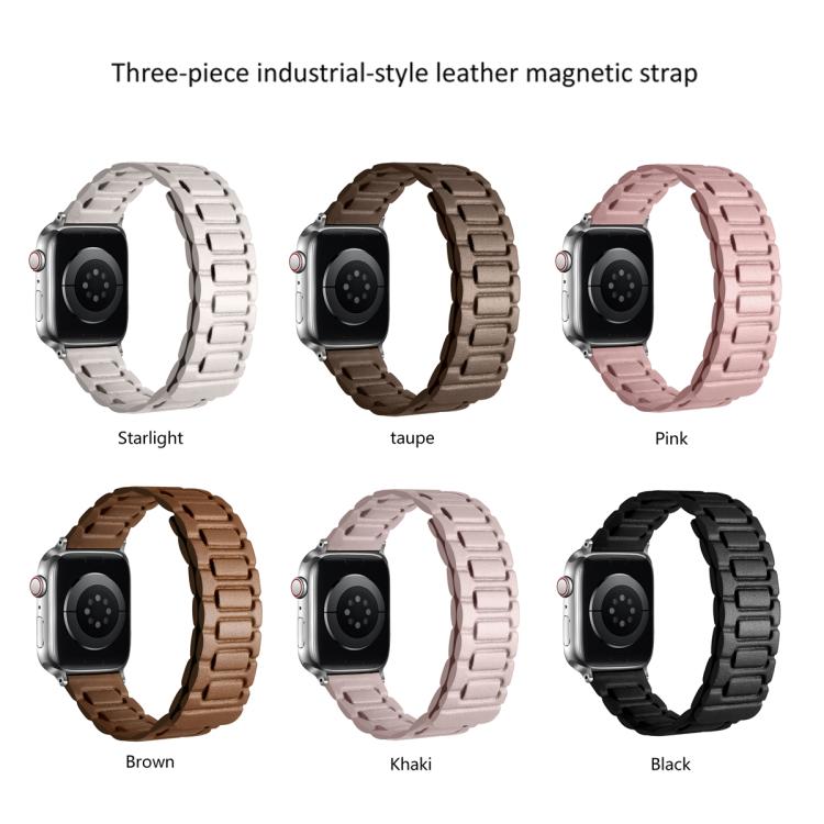 For Apple Watch 42mm / 41mm / 40mm / 38mm I-shaped Three-piece Leather Magnetic Watch Band(Light Pink) - Watch Bands by PMC TechLife | Online Shopping South Africa | PMC TechLife | Buy Now Pay Later Mobicred