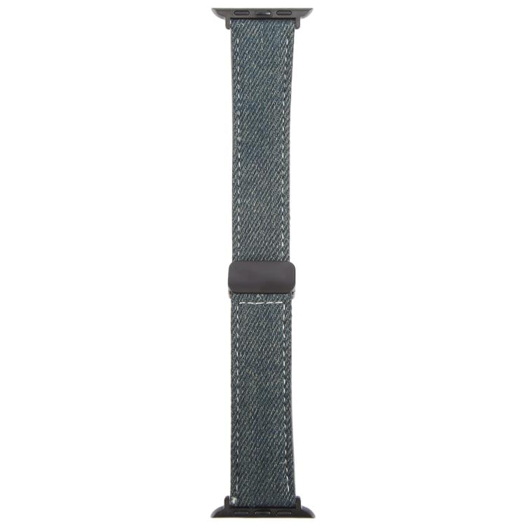 For Apple Watch 46mm / 49mm / 45mm / 44mm Folding Magnetic Buckle Denim Leather Watch Band(Dark Blue) - Watch Bands by PMC TechLife | Online Shopping South Africa | PMC TechLife | Buy Now Pay Later Mobicred