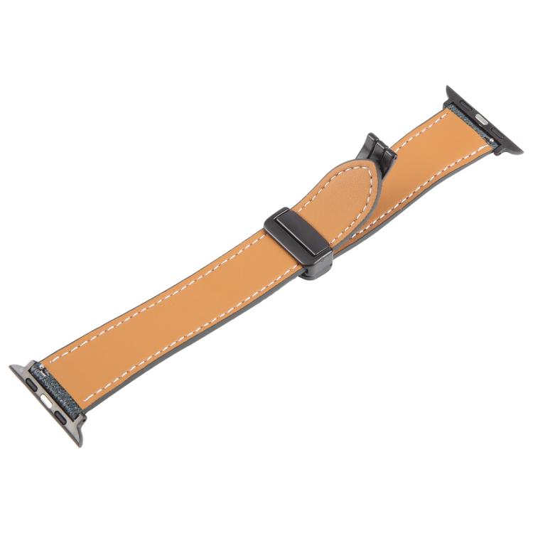 For Apple Watch 46mm / 49mm / 45mm / 44mm Folding Magnetic Buckle Denim Leather Watch Band(Dark Blue) - Watch Bands by PMC TechLife | Online Shopping South Africa | PMC TechLife | Buy Now Pay Later Mobicred