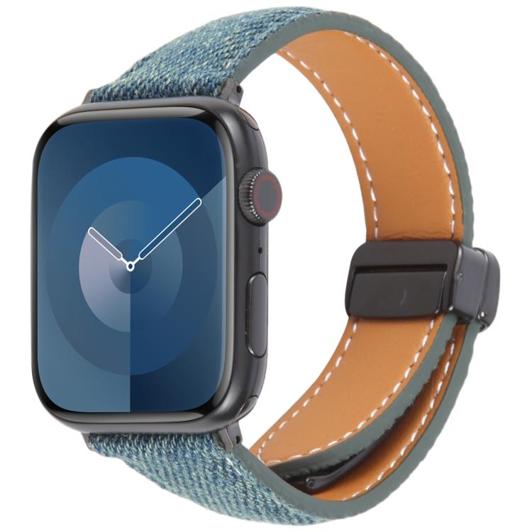 For Apple Watch 46mm / 49mm / 45mm / 44mm Folding Magnetic Buckle Denim Leather Watch Band(Royal Blue) - Watch Bands by PMC TechLife | Online Shopping South Africa | PMC TechLife | Buy Now Pay Later Mobicred