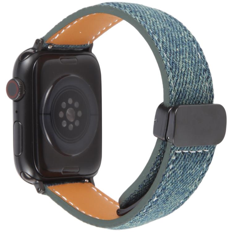 For Apple Watch 46mm / 49mm / 45mm / 44mm Folding Magnetic Buckle Denim Leather Watch Band(Royal Blue) - Watch Bands by PMC TechLife | Online Shopping South Africa | PMC TechLife | Buy Now Pay Later Mobicred