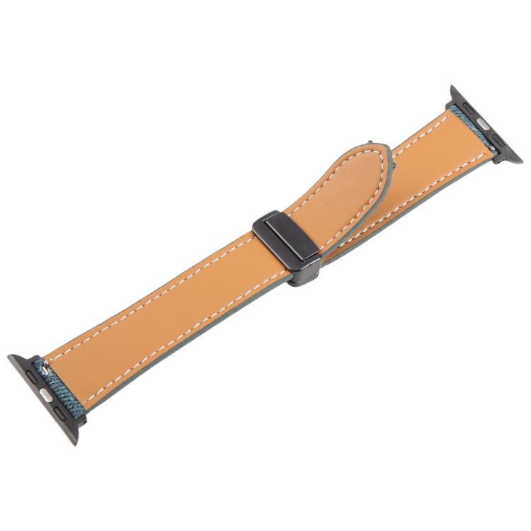 For Apple Watch 46mm / 49mm / 45mm / 44mm Folding Magnetic Buckle Denim Leather Watch Band(Royal Blue) - Watch Bands by PMC TechLife | Online Shopping South Africa | PMC TechLife | Buy Now Pay Later Mobicred