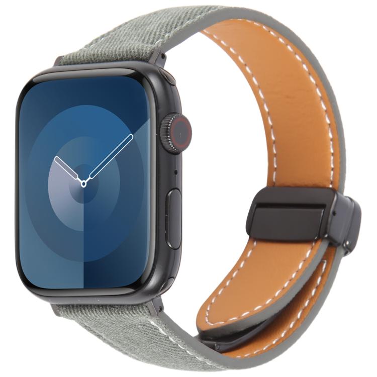 For Apple Watch 46mm / 49mm / 45mm / 44mm Folding Magnetic Buckle Denim Leather Watch Band(Retro Blue) - Watch Bands by PMC TechLife | Online Shopping South Africa | PMC TechLife | Buy Now Pay Later Mobicred