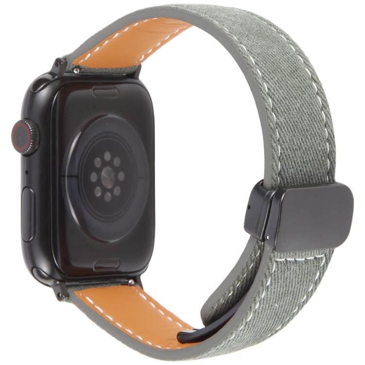 For Apple Watch 46mm / 49mm / 45mm / 44mm Folding Magnetic Buckle Denim Leather Watch Band(Retro Blue) - Watch Bands by PMC TechLife | Online Shopping South Africa | PMC TechLife | Buy Now Pay Later Mobicred