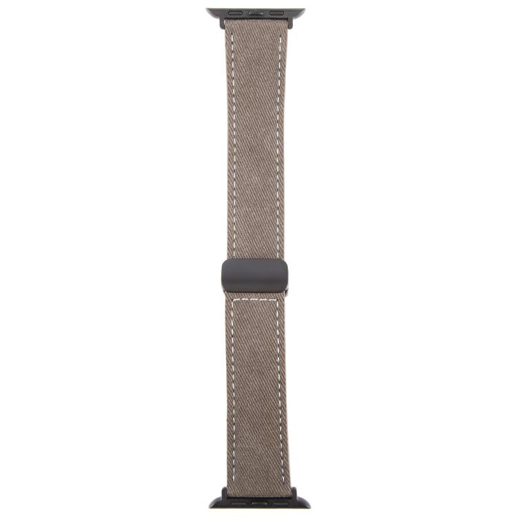 For Apple Watch 46mm / 49mm / 45mm / 44mm Folding Magnetic Buckle Denim Leather Watch Band(Light Brown) - Watch Bands by PMC TechLife | Online Shopping South Africa | PMC TechLife | Buy Now Pay Later Mobicred