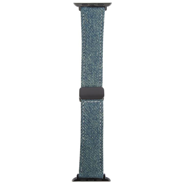 For Apple Watch 42mm / 41mm / 40mm / 38mm Folding Magnetic Buckle Denim Leather Watch Band(Royal Blue) - Watch Bands by PMC TechLife | Online Shopping South Africa | PMC TechLife | Buy Now Pay Later Mobicred