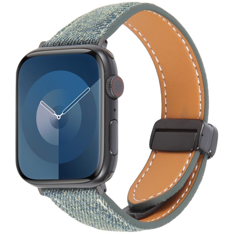 For Apple Watch 42mm / 41mm / 40mm / 38mm Folding Magnetic Buckle Denim Leather Watch Band(Blue Grey) - Watch Bands by PMC TechLife | Online Shopping South Africa | PMC TechLife | Buy Now Pay Later Mobicred