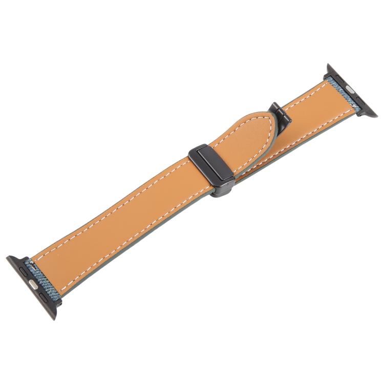 For Apple Watch 42mm / 41mm / 40mm / 38mm Folding Magnetic Buckle Denim Leather Watch Band(Misty Blue) - Watch Bands by PMC TechLife | Online Shopping South Africa | PMC TechLife | Buy Now Pay Later Mobicred