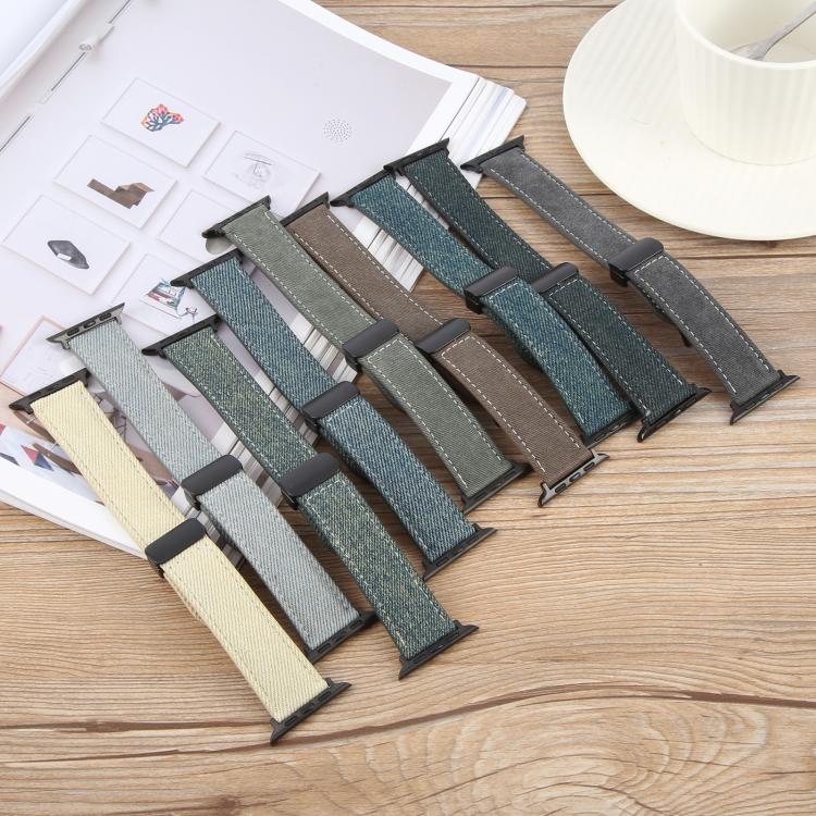 For Apple Watch 46mm / 49mm / 45mm / 44mm Folding Magnetic Buckle Denim Leather Watch Band(Misty Blue) - Watch Bands by PMC TechLife | Online Shopping South Africa | PMC TechLife | Buy Now Pay Later Mobicred