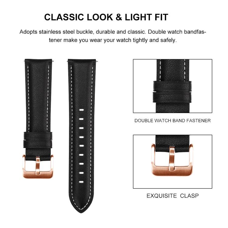 20mm Rose Gold Buckle Leather Watch Band(Black) - free shipping - PMC TechLife - Order now!