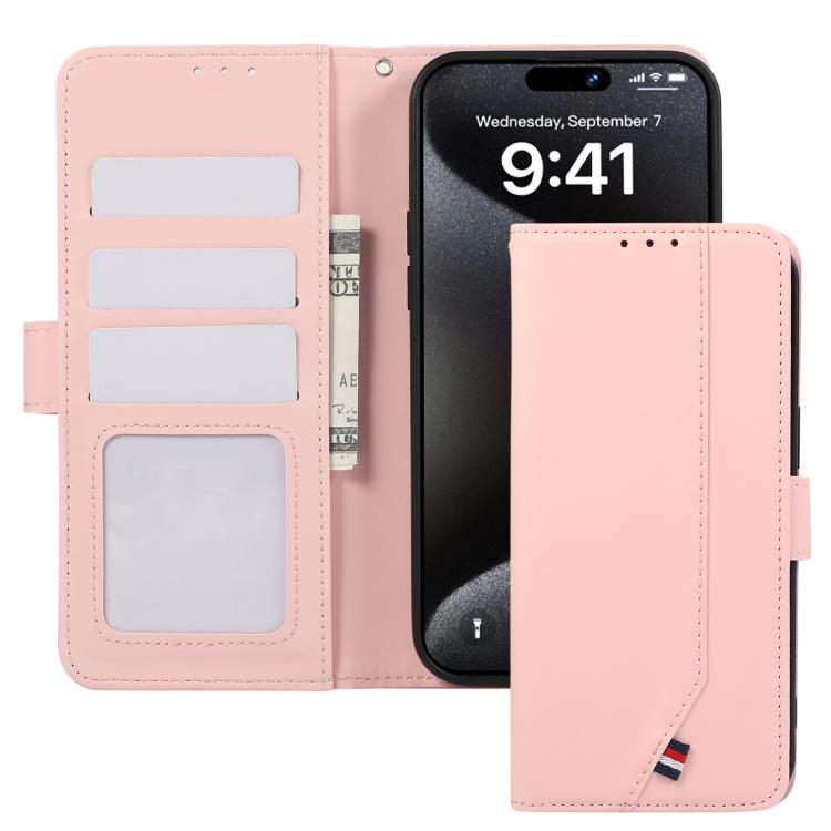 For iPhone 17 Pro Max ABEEL Delicate Texture Splicing RFID Leather Phone Case(Pink) - free shipping - PMc TechLife - Order now!