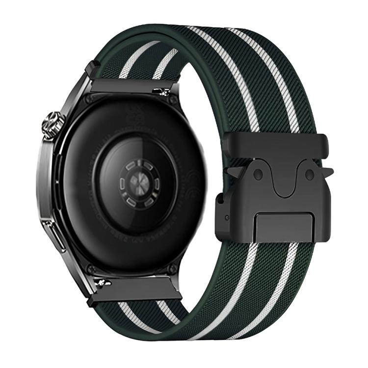 22mm Parachute Buckle Stripe Nylon Elastic Braided Watch Band(Dark Green White) - free shipping - PMc TechLife - Order now!