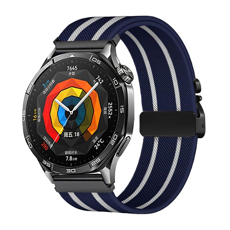 22mm Parachute Buckle Stripe Nylon Elastic Braided Watch Band(Midnight Blue White) - free shipping - PMc TechLife - Order now!