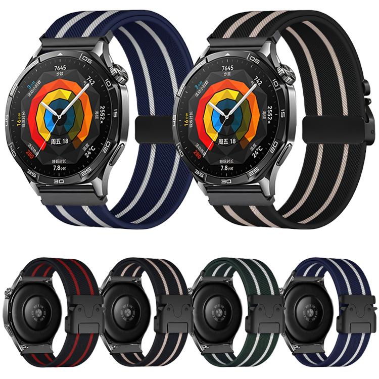 22mm Parachute Buckle Stripe Nylon Elastic Braided Watch Band(Dark Green White) - free shipping - PMc TechLife - Order now!