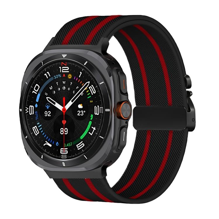 For Samsung Galaxy Watch Ultra 47mm Parachute Buckle Stripe Nylon Elastic Braided Watch Band(Black Red) - Watch Bands by PMc TechLife | Online Shopping South Africa | PMc TechLife | Buy Now Pay Later Mobicred