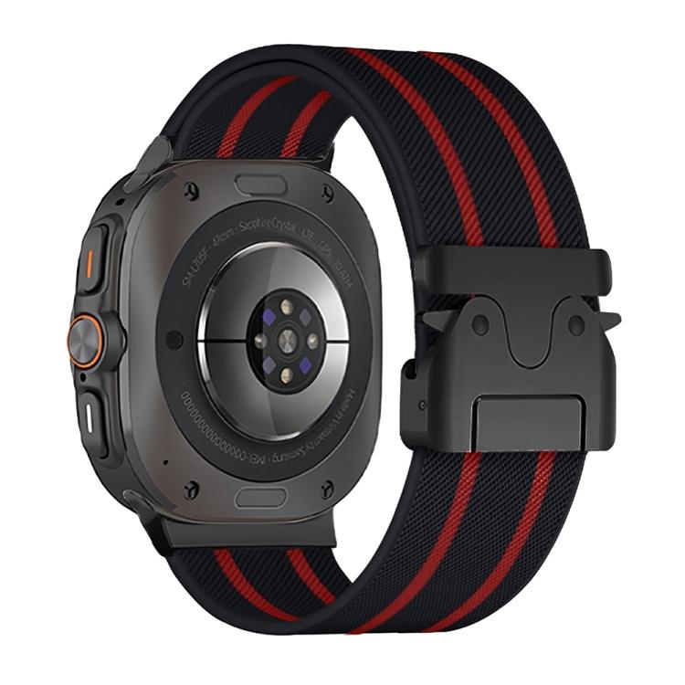 For Samsung Galaxy Watch Ultra 47mm Parachute Buckle Stripe Nylon Elastic Braided Watch Band(Black Red) - Watch Bands by PMc TechLife | Online Shopping South Africa | PMc TechLife | Buy Now Pay Later Mobicred
