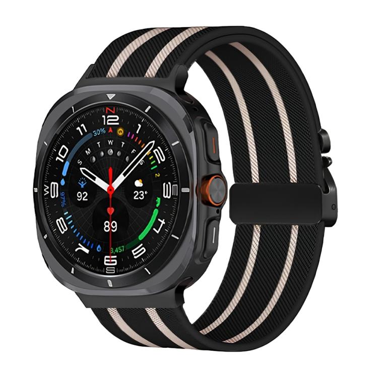 For Samsung Galaxy Watch Ultra 47mm Parachute Buckle Stripe Nylon Elastic Braided Watch Band(Black Starlight) - free shipping - PMc TechLife - Order now!