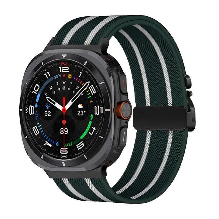 For Samsung Galaxy Watch Ultra 47mm Parachute Buckle Stripe Nylon Elastic Braided Watch Band(Dark Green White) - free shipping - PMc TechLife - Order now!