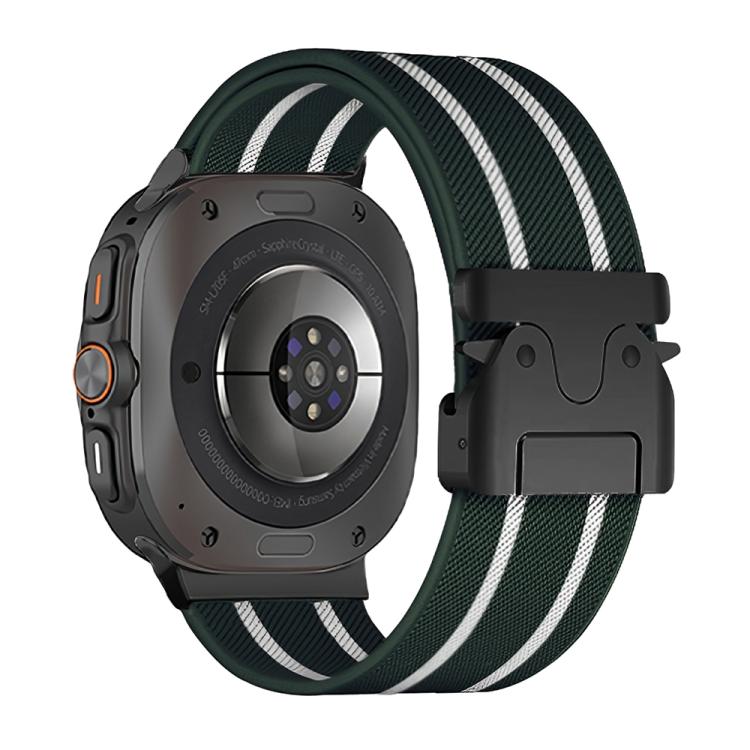 For Samsung Galaxy Watch Ultra 47mm Parachute Buckle Stripe Nylon Elastic Braided Watch Band(Dark Green White) - free shipping - PMc TechLife - Order now!