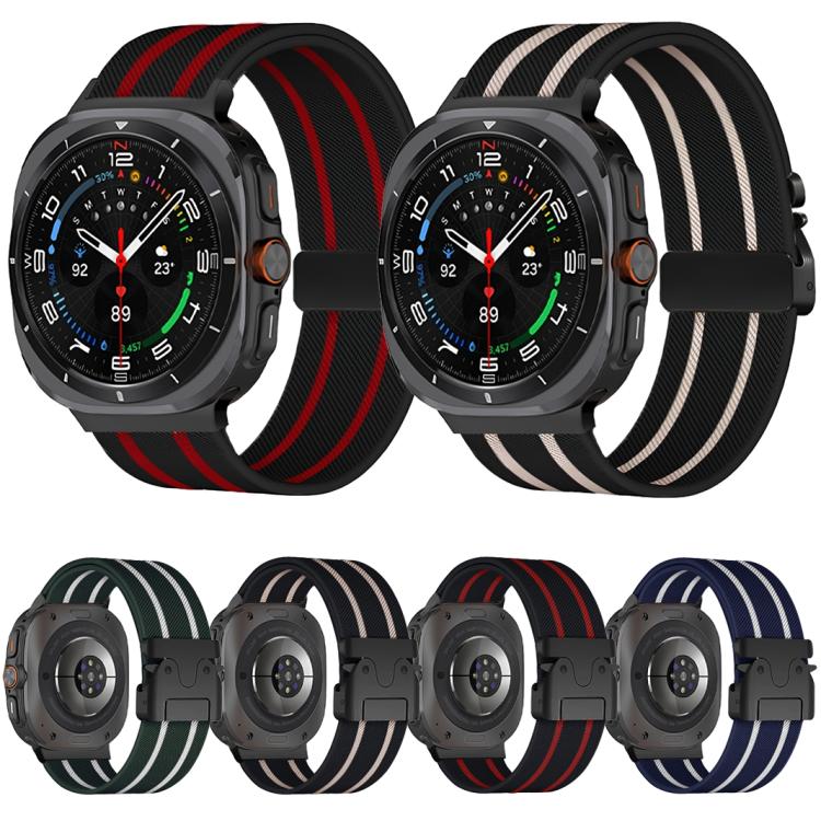 For Samsung Galaxy Watch Ultra 47mm Parachute Buckle Stripe Nylon Elastic Braided Watch Band(Dark Green White) - free shipping - PMc TechLife - Order now!