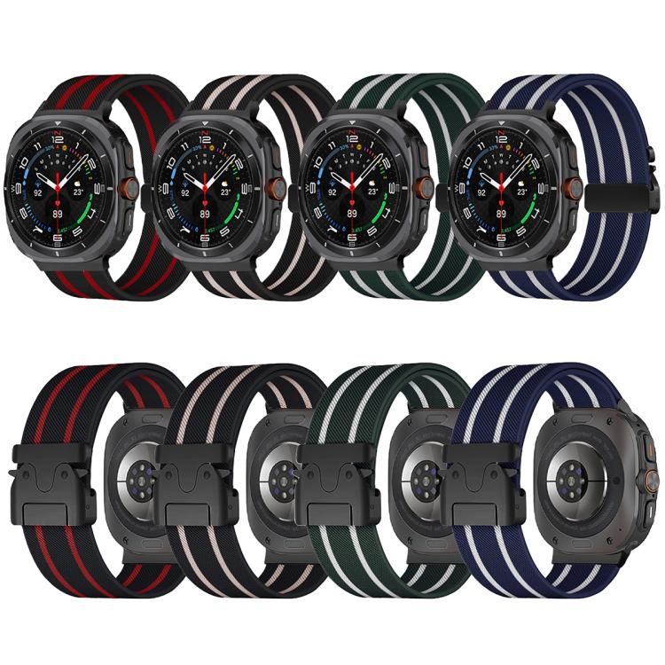 For Samsung Galaxy Watch Ultra 47mm Parachute Buckle Stripe Nylon Elastic Braided Watch Band(Black Red) - Watch Bands by PMc TechLife | Online Shopping South Africa | PMc TechLife | Buy Now Pay Later Mobicred