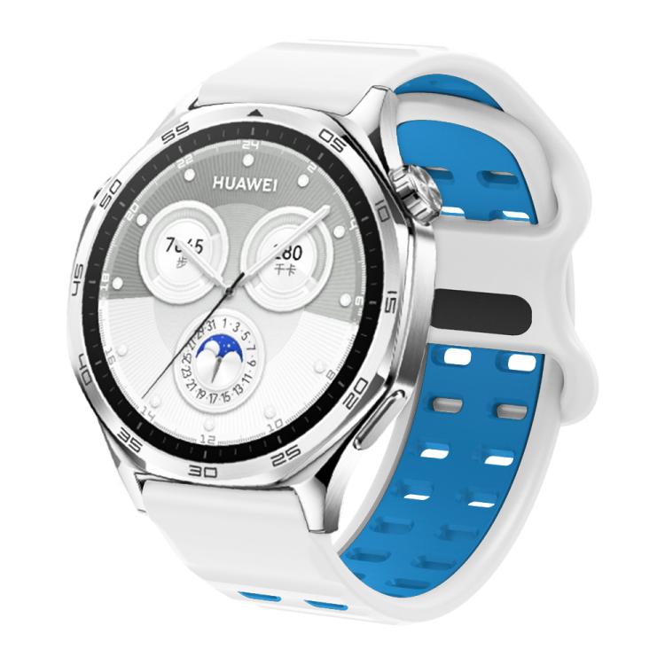 22mm Double-row Hole Studded Buckle Silicone Watch Band(White Blue) - 22mm Bands by PMc TechLife | Online Shopping South Africa | PMc TechLife | Buy Now Pay Later Mobicred