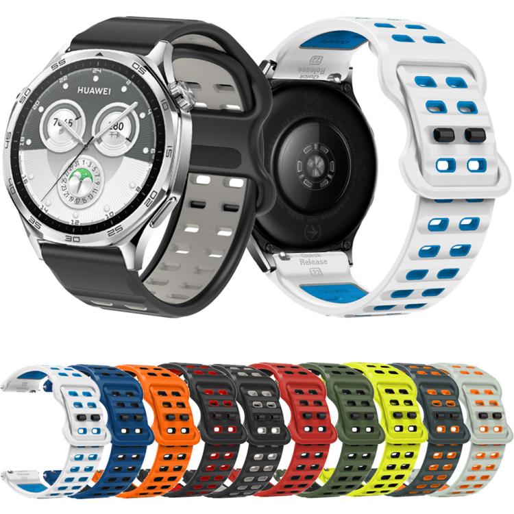 22mm Double-row Hole Studded Buckle Silicone Watch Band(Royal Blue Black) - free shipping - PMc TechLife - Order now!