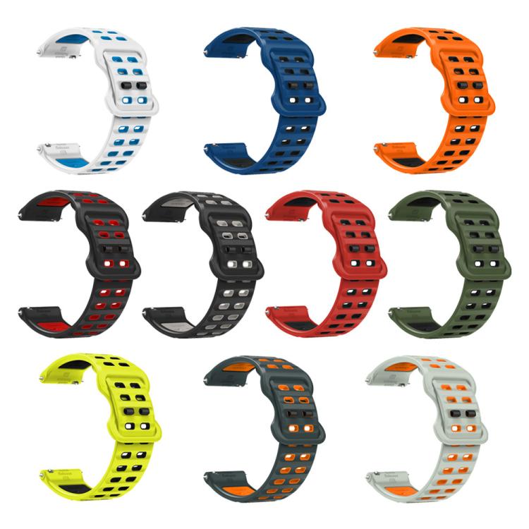 22mm Double-row Hole Studded Buckle Silicone Watch Band(Royal Blue Black) - free shipping - PMc TechLife - Order now!