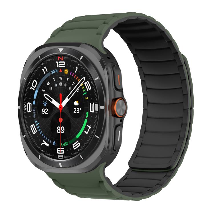 For Samsung Galaxy Watch Ultra 47mm Silicone Sport Magnetic Watch Band(Army Green+Black) - free shipping - PMc TechLife - Order now!