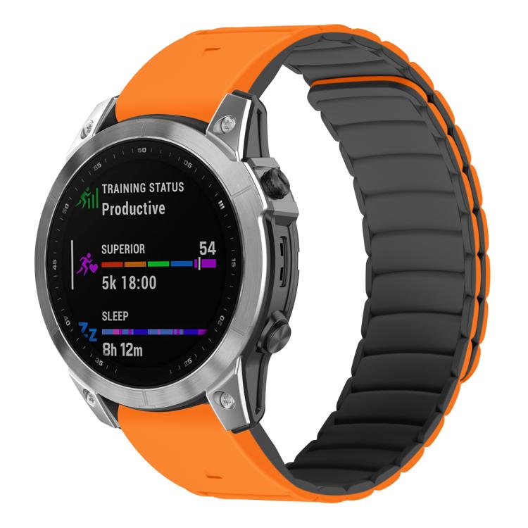 For Garmin Watch 26mm Quick Release Silicone Sport Magnetic Watch Band(Orange+Black) - free shipping - PMc TechLife - Order now!