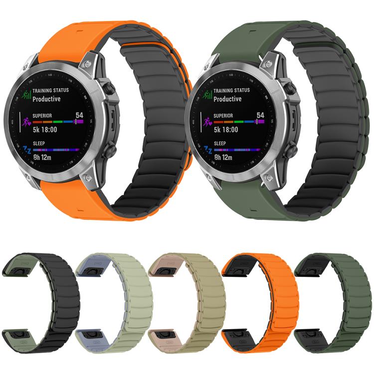 For Garmin Watch 26mm Quick Release Silicone Sport Magnetic Watch Band(Orange+Black) - free shipping - PMc TechLife - Order now!