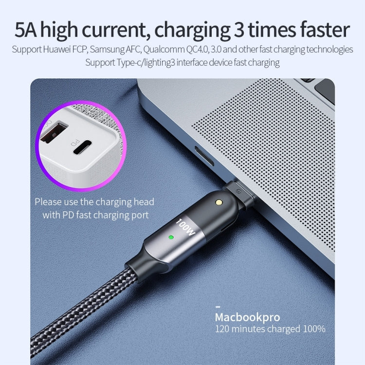 FXCTL-WY0G 100W 5A USB-C / Type-C to Type-C 180 Degree Rotating Elbow Fast Charging Cable, Length:1.2m(Grey) - USB-C & Type-C Cable by PMC TechLife | Online Shopping South Africa | PMC TechLife | Buy Now Pay Later Mobicred